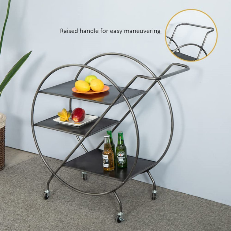 Everly Quinn BOTAOYIYI 3 Tier Round Bar Cart, Bar Cart, Rolling Metal